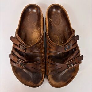 Birkenstock Granada Oiled Leather Slide Sandal Strappy Adjustable Brown 36/5-5.5